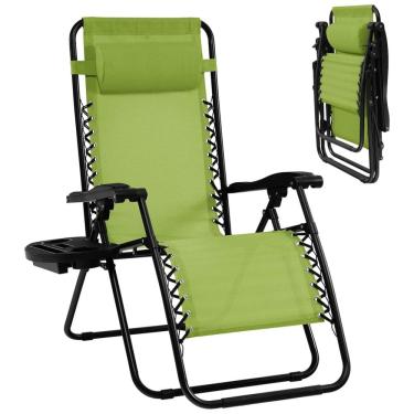 Imagem de Goplus Cadeira Reclinável Ajustável Gravidade Zero com Apoio de Cabeça e Porta Copos, Verde