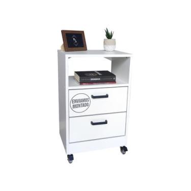 Imagem de Mesa Criado 40Cm 2 Gavetas 1 Nicho Quarto Casal C/Rodinhas - Fl Decor