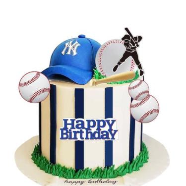 Imagem de Chapéu de beisebol Cake Topper DiDida com sinal de feliz aniversário