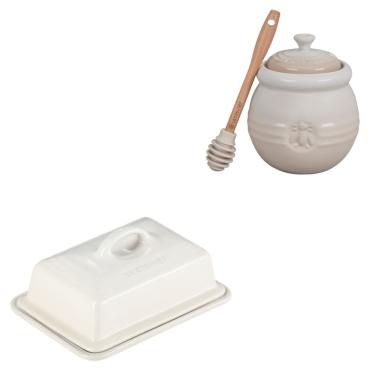 Imagem de KIT LE CREUSET POTE PARA MEL E MANTEIGUEIRA EM CERÂMICA MERINGUE