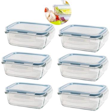 Imagem de Kit 6 Potes De Vidro Hermético Com Trava E Vedação 840 Ml