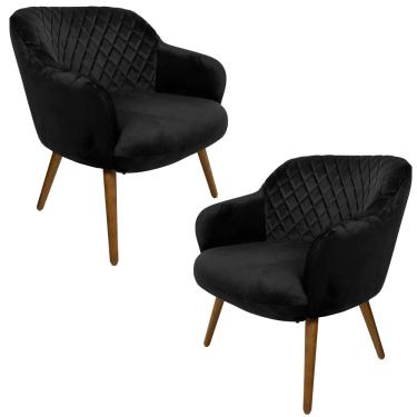 Imagem de Kit 2 Poltronas Decorativas Kitana Pés Palito Veludo Preto - Gran Belo