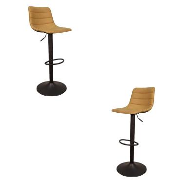 Imagem de Kit 2 Banquetas Decorativas Travis PU com Regulagem de Altura Base Disco c/Apoio Para os Pés Caramelo/Preto G56 - Gran Belo