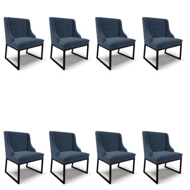 Imagem de Cadeira Sala de Jantar Industrial Preto Kit 8 Liz Suede Azul M D03 - D'Rossi