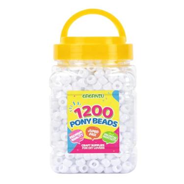 Imagem de Miçangas de pônei brancas a granel 1200 peças de contas de plástico a granel para fazer pulseiras, trança de cabelo, artesanato faça você mesmo, joias Kandi, chaveiros e ornamentos decorações