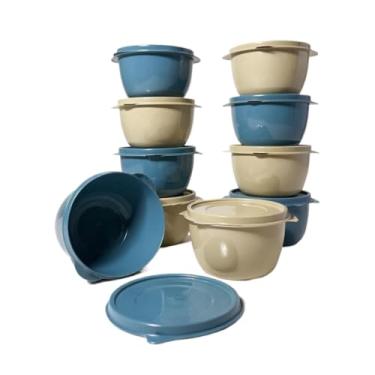 Imagem de Kit 10 Potes Redondo com Tampa | Marmita Fitness | Freezer e Micro-ondas | BPA Free (Petroleo e bege)