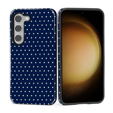 Imagem de MQJCYB Capa para Samsung Galaxy S23, híbrida, resistente, 2 em 1, de corpo inteiro, resistente, à prova de choque, capa brilhante para Samsung Galaxy S23 com estampa de bolinhas, azul marinho