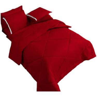 Imagem de Kit Edredom PeçAs Dupla Face - Conjunto Para Cama Com Fronhas - Decor Para Quarto(Vermelho,Edredom + 02 Fronhas (3 Peças))