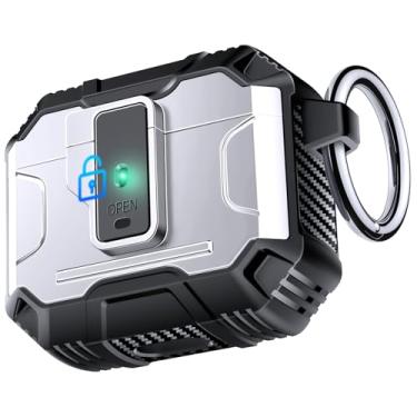 Imagem de Capa Amoured AutoPOP para AirPods 4ª geração com trava e chaveiro, proteção resistente de 360° e mecanismo de abertura de 1-clique, compatível com capa de bloqueio MagSafe AirPods 4 - prata