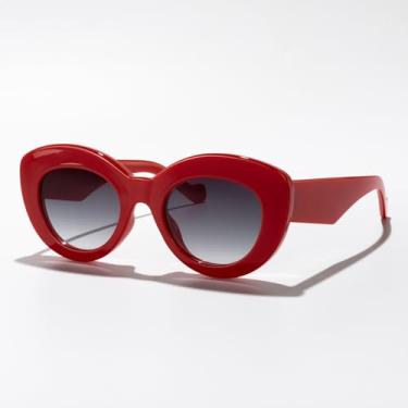 Imagem de Óculos de sol vintage olho de gato, lentes espelhadas, redondas, unissex, para mulheres, homens, viagens ao ar livre, dirigir, acessórios de moda, Armação vermelha/lente gradiente preta, Lens Width