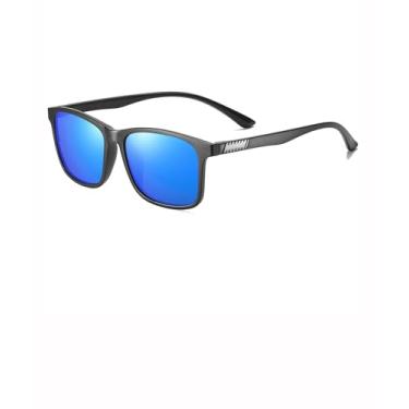 Imagem de Óculos de sol polarizados masculinos modernos e leves óculos de sol para dirigir pesca golfe SY6042, Armação preta | Lente espelhada azul escuro