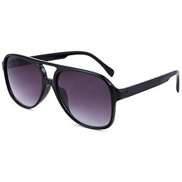 Imagem de Óculos de sol vintage retrô dos anos 70 para mulheres e homens, óculos de sol aviador quadrados modernos, Armação preta - Lente cinza gradiente, 59MM