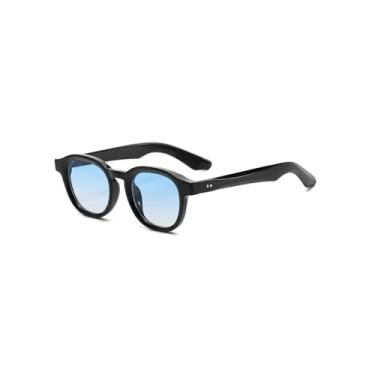 Imagem de Óculos de sol redondos modernos femininos para homens clássicos vintage armação grossa, Armação preta/lente azul gradiente