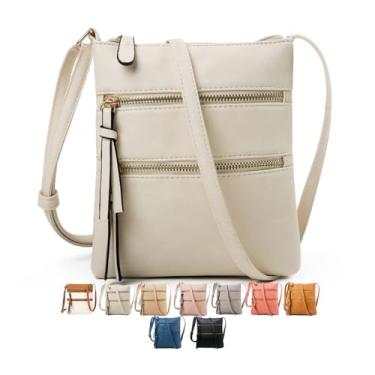 Imagem de Bolsas transversais femininas de couro, bolsas de ombro com alça ajustável, bolso com zíper e borla, Branco quente, Bolsas transversais femininas