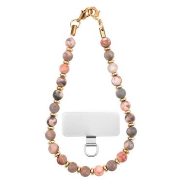 Imagem de Pulseira de telefone com contas, pulseira destacável para telefone com contas com etiqueta de metal sem cola para celular sem cola, pulseira de celular com contas de corrente, berloques de telefone