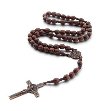 Imagem de Colar de contas de rosário católico com pingente de cruz, joia religiosa para confirmação de batismo, presentes espirituais de primeira comunhão para mulheres, acessórios de fé de Páscoa, corrente de