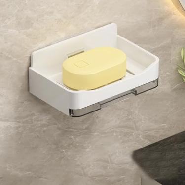 Imagem de Saboneteira de banheiro com perfuração livre de suporte de esponja montada na parede, acessórios organizadores, branco