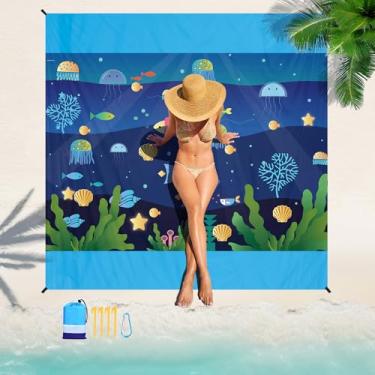 Imagem de Cobertor de praia impermeável à prova de areia, superdimensionado, leve, 198 x 284 cm, 1 a 7 adultos, cobertor para praia, grande, leve, à prova de areia, tapete de piquenique para viagens