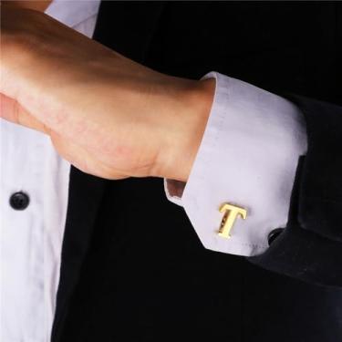 Imagem de Abotoaduras iniciais de aço inoxidável 26 abotoaduras de letra inicial do alfabeto camisas de casamento de negócios A-Z, One Size, Aço inoxidável, Sem Pedra Preciosa