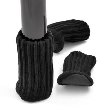 Imagem de Coleção de 24 peças de meias de perna de cadeira de lã elástica alta: proteção antiderrapante para pés de mesa e cadeira (preto)