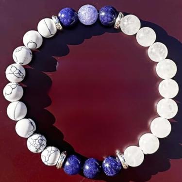 Imagem de Pulseira de pedras naturais de mármore branco e turquesa branca, Medium, Cristal, Sem Pedra Preciosa