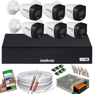 Imagem de Kit 6 Câmeras Intelbras VHD 1220 B Full Color Bullet Full HD 1080p Multi HD IR 20m + Dvr MHDX 3008-c