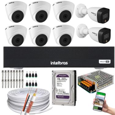 Imagem de Kit 8 Câmeras Intelbras 6 cam 1220D 2 cam 1220b full color Dvr Intelbras Mhdx 8CH C/HD 1TB