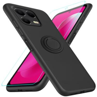 Imagem de Capa de telefone compatível com T-Mobile REVVL 8 Pro/T-Phone 3 Pro 5G com protetor de tela, suporte de anel giratório de 360°/suporte de silicone TPU para REVVL 8Pro 5G 2025 - preta