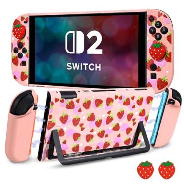 Imagem de DLseego Capa rígida protetora para Nintendo Switch 2 2025, capa macia para Joy Con, controle JoyCon destacável, à prova de choque e resistente a arranhões, 2 alças de polegar, morango - rosa 1