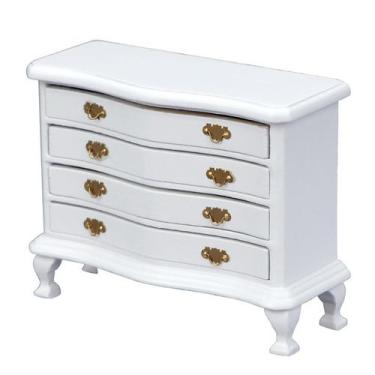 Imagem de Cômoda de casa de bonecas em miniatura, baú de madeira branca em escal