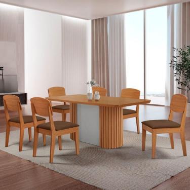 Imagem de Mesa De Jantar Aspen Cooper 180cm Tampo Mdf Laminado Veludo Marrom/naturale/off White