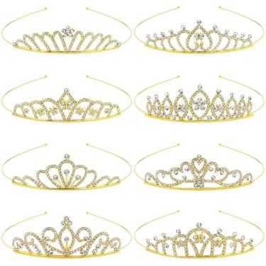 Imagem de 8 peças de tiara de princesa deslumbrante de metal dourado com strass, coroa, tiara de casamento, festa de aniversário, formatura para mulheres, noivas e damas de honra