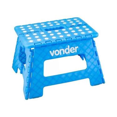 Imagem de Banqueta plástica dobrável azul vonder 150kg altura 220mm