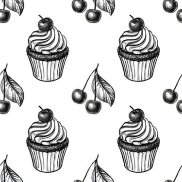Imagem de Papel de parede descasque e cole cerejas cupcake sem costura esboço de tinta retrô desenhado à mão papel de parede 45 x 1,000 cm papel de contato impermeável autoadesivo cobertura de vinil para