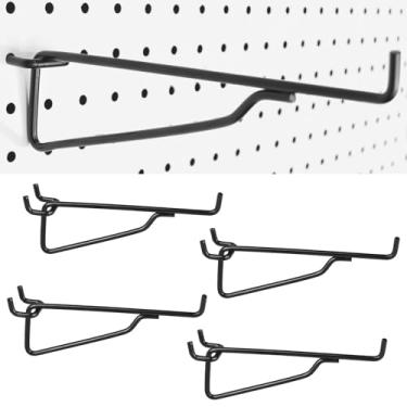 Imagem de Ganchos de prateleira Pegboard, pacote com 4, conjunto de ganchos utilitários de metal de 20,32 cm, acessórios organizadores de placa de pino de 1/10.2 cm, suportes de prateleiras e cestos, suporte de