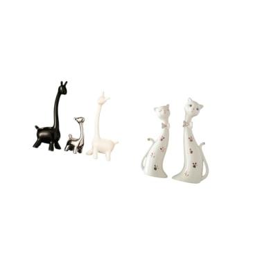 Imagem de Fenteer Estatuetas Modernas E Criativas de Girafa E Gato, Estátua de Cerâmica, Peça Central para Mesa, Escritório, Estante, Quarto, Sala de Jantar, Manto, Dec