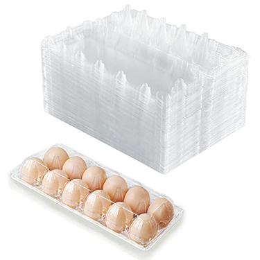 Imagem de HILELIFE Pacote com 40 caixas de ovos de plástico transparente a granel comporta até 12 ovos – 1 dúzia, caixa de ovos reutilizável para pastagem familiar, galinha e armazenamento de geladeira