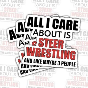 Imagem de 3 peças All I Care About is Steer Wrestling and Maybe 3 People adesivos, decalques de vinil engraçados com citação de artes marciais para laptop, caderno, diário, garrafa hidráulica, carro, presente