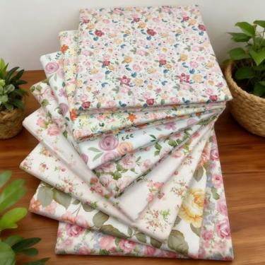 Imagem de Tecido floral por jarda, pacotes de tecido de algodão, quadrados pré-cortados 50 x 50 cm, para projetos de artesanato de costura, pacote com 8
