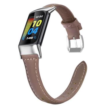 Imagem de Pulseira esportiva de couro compatível com Fitbit Charge 6/5 para homens e mulheres