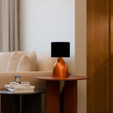 Imagem de Kit 2 Abajur de Mesa Clássico Bojudo Cobre de Aluminio Com Cupula Algodao Preta Para Decoração Casa, Sala e Cabeceira, Cama, Quarto, ou Escritório