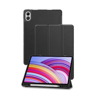 Imagem de Capa para tablet Redmi Pad 2 Pro de 12,1 polegadas, capa de textura de couro resistente FJIASTB arranhões com suporte de três dobras, hibernar/despertar automático (preto)