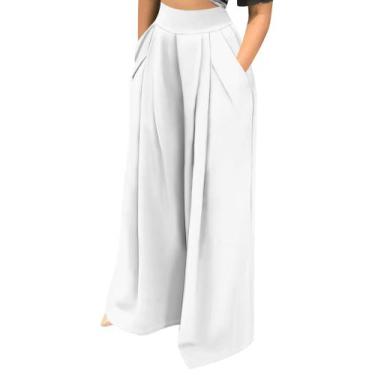 Imagem de Calças Palazzo EQQZD femininas de cintura alta, perna larga, branca