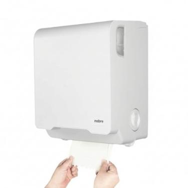 Imagem de Dispenser Manual para Toalha em Rolo Bobina com Corte Automático Sistema Autocortante - Branco - Preto (Branco)