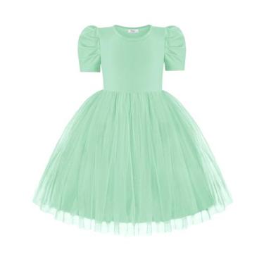 Imagem de Vestido Arshiner Toddler Girl Summer Party Flower Tule 6y Verde Claro
