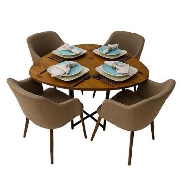 Imagem de Mesa De Jantar Organica Para 4 Lugares Moderna Estilo Industrial 80cm 