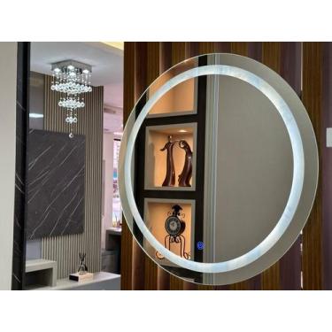 Imagem de Espelho redondo jateado com Led 50x50 lapidado - Cebrace, LED BRANCO F