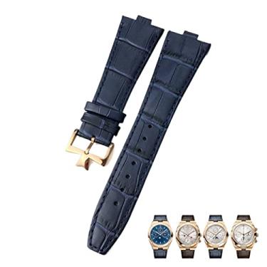 Imagem de WYUYIWH Pulseira para relógio Vacheron Constantin Overseas, preto, azul, marrom, grão de bambu, pulseira de relógio de interface convexa de couro genuíno de 25 mm