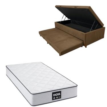 Imagem de Cama Box Baú Solteiro com Auxiliar (Bicama) + Colchão Doss Molas Ensacadas 30cm | Kit Completo com Cabeceira Botonê Opcional | Diversas Cores (2, SUEDE MARROM, SEM CABECEIRA)