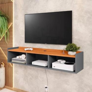 Imagem de Rack Suspenso para TV 90 cm Painel com 3 Nichos Prateleira Parede Sala Quarto Moderna Organizador Home Theater(ECO 0.90 CINZA/CINAMOMO)